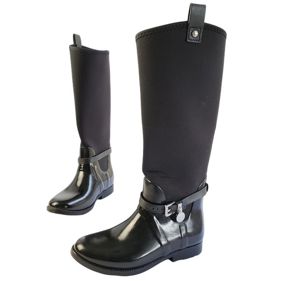 Michael Kors Shoes - Michael Kors Black Rubber Tall Rain Boots Pull On Logo Charm Detail